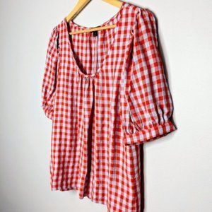 J. Crew Red and White Gingham Short Sleeve Top